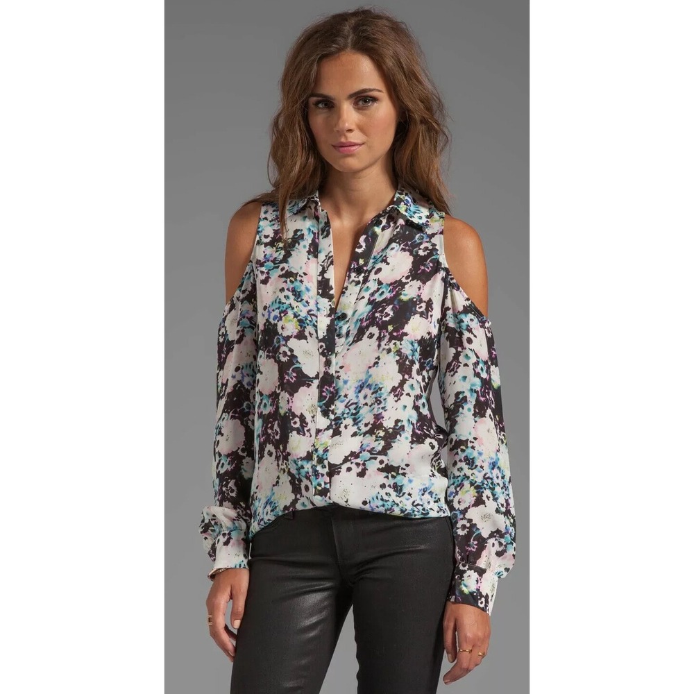Parker Luella Blouse Cold Shoulder Collared Top Floral Multicolor Sz Small